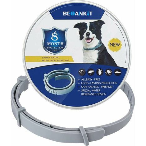 Collier Anti-puces et Anti-tiques pour Chien et Chat,Traitement Anti Tique et Puce, Étanche pour,Taille Réglable(62cm)