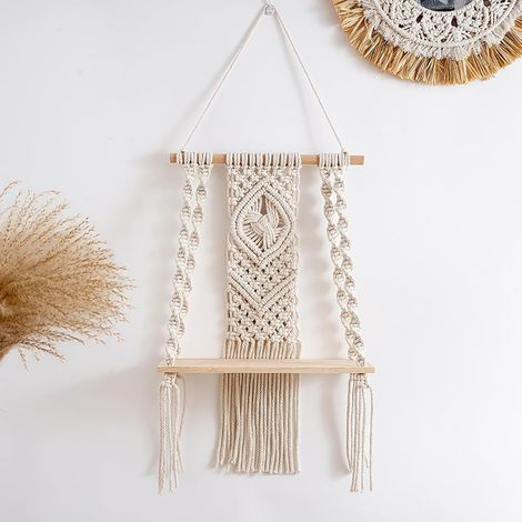 Étagère Murale Tissée À La Main,Étagère Bohème Étagère en Macramé avec Bordure en Coton Naturel,Convient pour Hôtel, Salon,Chambre À Coucher,Décoration d`e Balcon,30 X 50 cm (1/5)