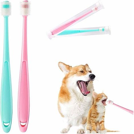 Brosse à dents silicone 360° pour petit chien et chat, lot de 1, rose (1/5)