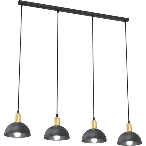 Lampadario 4 Luci Moto In Acciaio Nero E Oro Diffusori A Cupola (1/2)