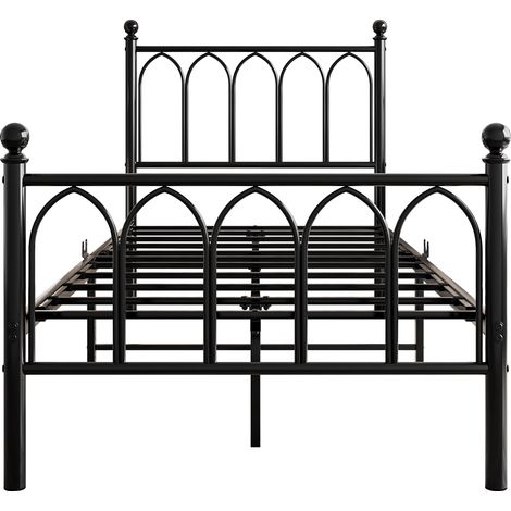 Cama metálica 90 x 200 cm negra con cabecero y pie de cama vintage, USB, LED, sin somier (1/5)