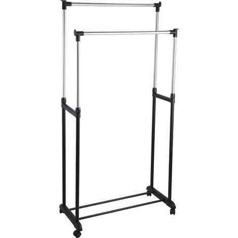 Stender Doppio Porta Abiti in Acciaio con Ruote 80x170x42 cm Fadi Nero e Acciaio (1/2)