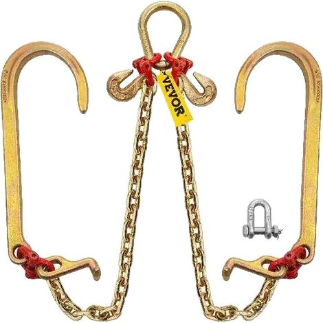 Chaîne de bride, diamètre de 5/16 po, longueur de 2 pi, capacité de charge de 10800 lb, crochet J 15 x 6 po, crochet T 3,9 x 2,4 po (1/5)