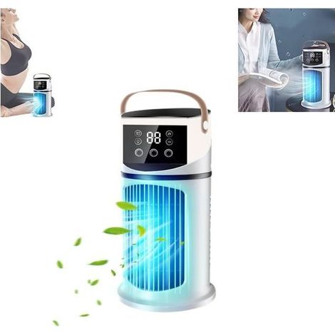 Ventilador de aire acondicionado de escritorio - Enfriador de aire para habitaciones con nebulizador LED, 9 velocidades para dormitorio, residencia estudiantil - KZQ (1/4)