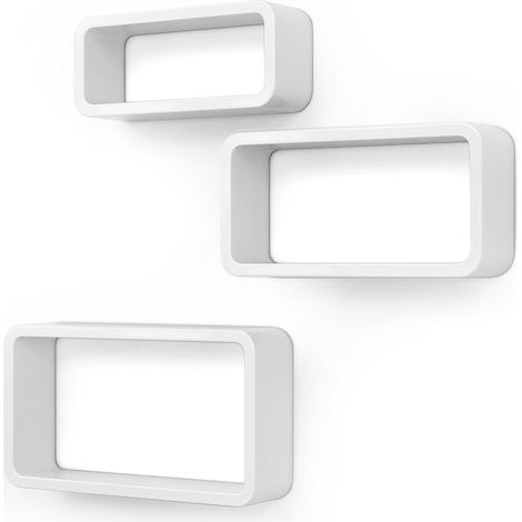 Lot de 3 Étagères murales Lounge Cube pour CD livres Blanc LWS97W (1/5)