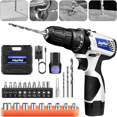 Mini Cordless Drill Electric Screwdriver Combi Drill Driver LED 2PCS Li-ion Battery