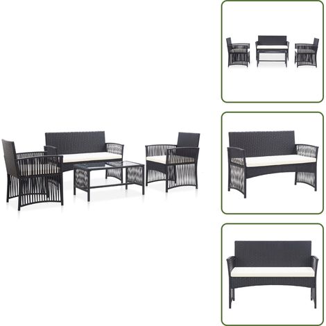 4-tlg. Garten-Lounge-Set mit Auflage Poly Rattan Schwarz - Gartengeräte - Gartenmöbel - Loungemöbel - Outdoor Möbel - Esszimmergarnituren (1/5)