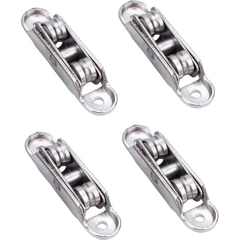Galet de porte coulissante galet silencieux à double roue en zinc, avec Ensemble de 4 poulies pour portes coulissantes Galet Silencieux Réglable En Angle Zinc Patio Balcon Bureau (1/5)
