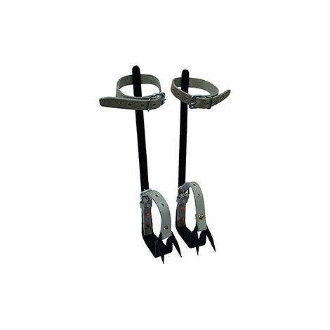 Grimpette élageur En Acier Forgé Avec 2 Pointes Fixes. Hauteur De Tige 44 Cm, Pointes De 4,5 Cm, Courroies Cuir, Finition Apprêt