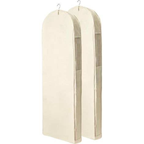 Lot de 2 Housses de Rangement pour Vêtements en Coton Respirant – Protège-Épaules, Anti-Poussière pour Dressing, Costumes, Vestes, Manteaux et Robes Longues (60×150 cm) (1/5)