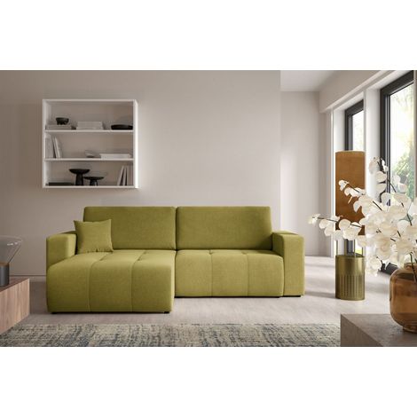 Ecksofa Sofa mit Schlaffunktion AUGUSTO in Stoff Wind Moosgrün Ottomane Links (1/5)