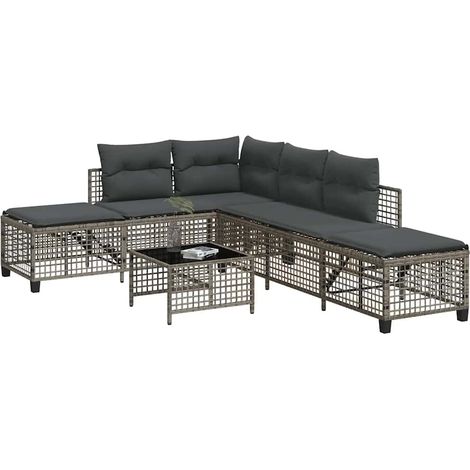 3-tlg. Garten-Ecksofa-Set mit Kissen Grau Poly Rattan
