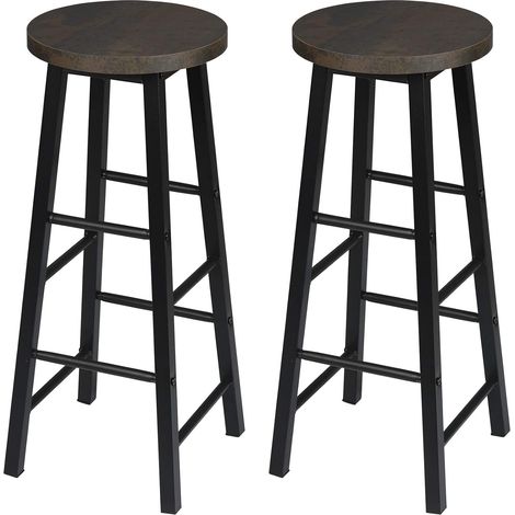 WOLTU 2 x bar stools Retro Breakfast Kitchen Bar High chairs MDF Seat Metal Legs Black+rustic