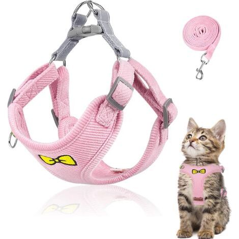 Ensemble de laisse pour chat, en polyester, réglable, avec laisse, anti-éclatement, pour chatons et chiens, rose, taille M (1/5)