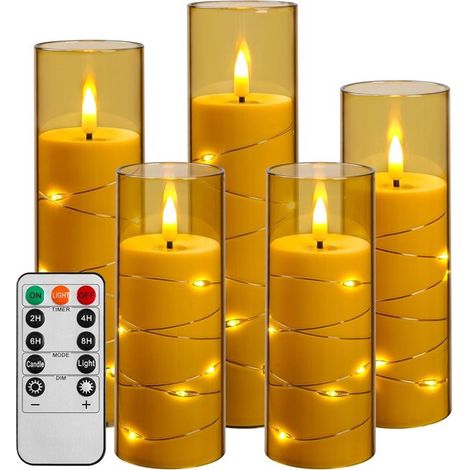 Candele a LED，Coni a LED con catena luminosa，coni a batteria con telecomando e timer 24 ore，coni senza fiamma per decorazioni interne (oro (1/2)