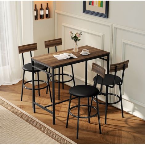 Conjunto de mesa y taburetes de bar de 5 piezas, estilo industrial, madera y acero, marrón HAVRYA (1/5)