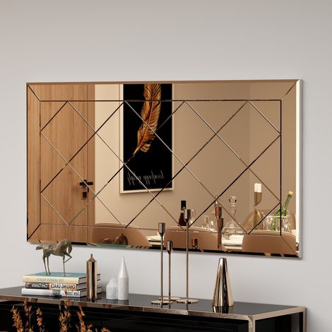 Espejo Sormano, Detalles Geométricos, Forma Rectangular, Estructura Transparente, 60x120h cm Marrón Bronce (1/4)