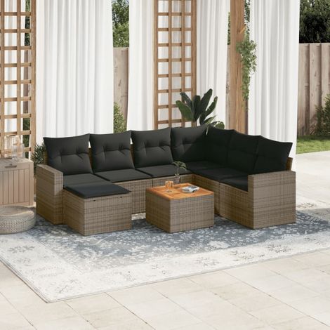 Salon de jardin 8 pcs avec coussins gris résine tressée vidaXL (1/4)