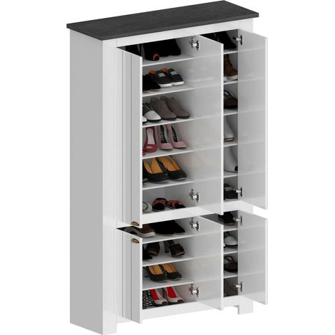 Dmora - Scarpiera Tazio, Porta scarpe salvaspazio a 6 ante, Armadio multifunzione da ingresso, 114x42h200 cm, Bianco e Ardesia, con imballo rinforzato