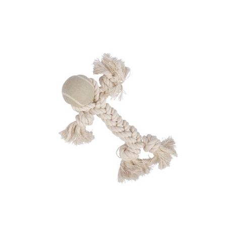 Jouet pour chien, ficelle avec noeuds et boule, 25 cm, couleur naturelle (1/3)
