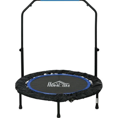 Trampoline fitness pliable Ø102 cm plastique noir/bleu, poignée réglable gain de place – MEUBLIV (1/5)