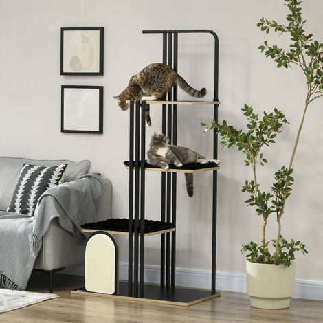 170 cm Kratzbaum aus Spanplatte und Stahl, 3 Plattformen, platzsparend – MEUBLIV (1/5)