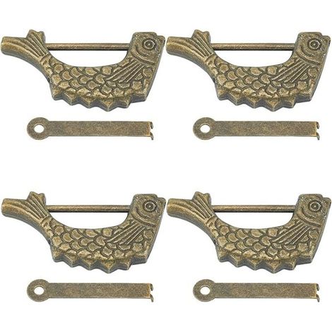 4 Sets Retro-Fisch-Zahlenschlösser aus Aluminiumlegierung, 60 x 31 x 8,5 mm, Vintage-Fisch-Vorhängeschlösser mit Schlüssel für Schubladen, Türen, Schränke und Boxen