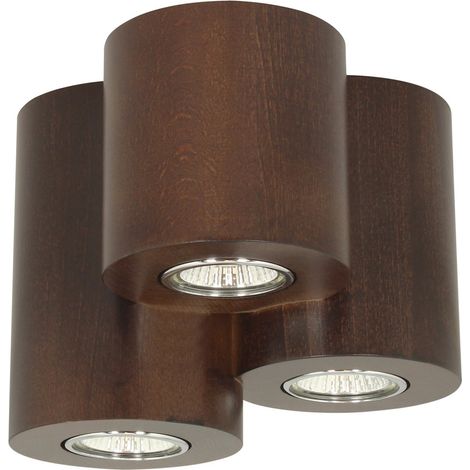 Plafonnier en Hêtre teinté Noyer Design Triple Cylindre pour 3 Ampoule WOODDREAM (1/2)