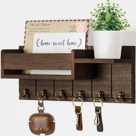 Accroche-Cles Mural Bois Etagere Courrier Salon Entree (1/4)