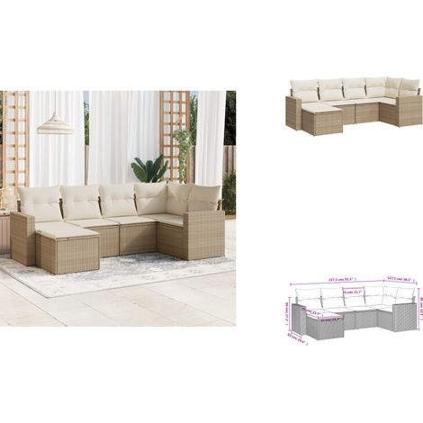 6-tlg. Garten-Sofagarnitur mit Kissen Beige Poly Rattan - Gartensorte - Gartenmöbelset - Esszimmergarnitur - Lounge Möbel - Outdoor Sofa (1/3)