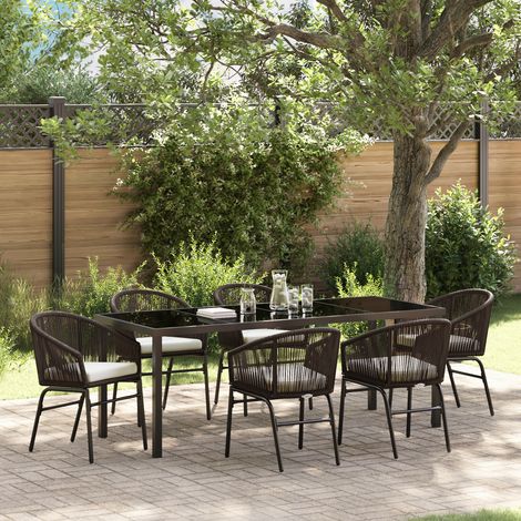 Garten Essgruppe 7 pcs Braun Poly Rattan vidaXL (1/5)