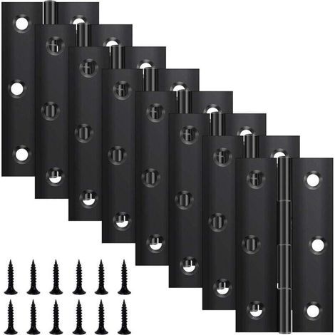 Set of 8 folding hinges 66 mm × 37 mm – Black stainless steel – For doors, windows, cabinets – 48 screws included (1/5)