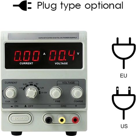 Banco di lavoro con alimentatore CC variabile da 15 V 2 A, display digitale e commutazione regolabile, ideale per la riparazione e la manutenzione di telefoni cellulari e computer portatili. (1/5)