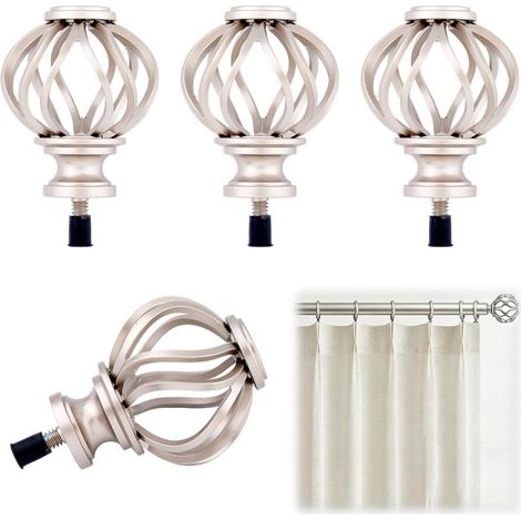 4 Pièces Embouts De Tringle De Rideau Creux en Forme De Cage pour Tringles De 1 Ou 7/8 Pouces Embouts De Remplacement Argentés avec Vis M6 pour Entrée Salon Chambre Cuisine (1/5)