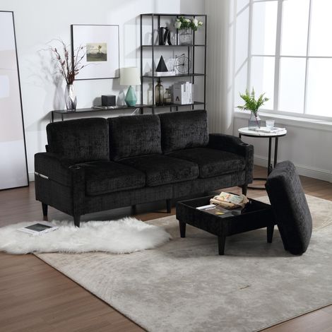 Sofá 4 plazas con almacenaje chenilla negro OKMYHOME (1/5)