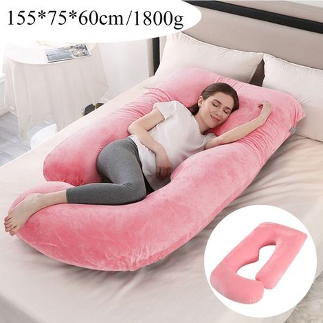 Coussin de Grossesse en forme de J pour dormir,S Oreiller maternité et allaitement femme enceinte avec Housse Lavable,Rose (1/5)