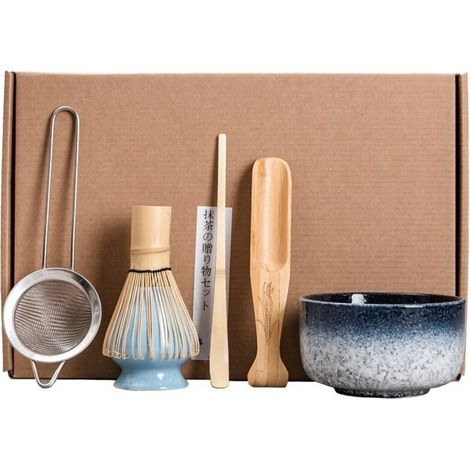 Ensemble Matcha Kiln Blue, kit de cérémonie japonaise, bols bleus faits à la main, fouet en bambou inclus (1/5)