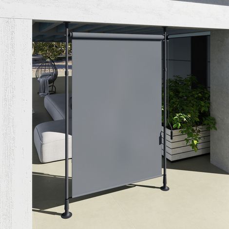 Tenda a rullo manuale autoportante a scomparsa, lunghezza regolabile, manovella, installazione senza foratura, in alluminio, poliestere grigio scuro