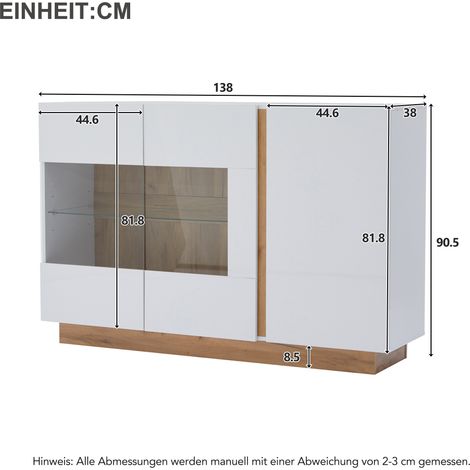 MEUBLIV Sideboard 138x38,5x90,5 cm weiß – 3 Türen, RGB-LED-Beleuchtung (1/5)