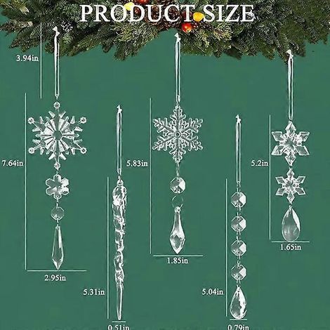 Lot de 5 pendentifs glaçons en acrylique pour décoration de Noël, guirlandes de glace, décorations de plafond enneigées pour Noël et le Nouvel An, pendentifs pour sapin de Noël (1/5)