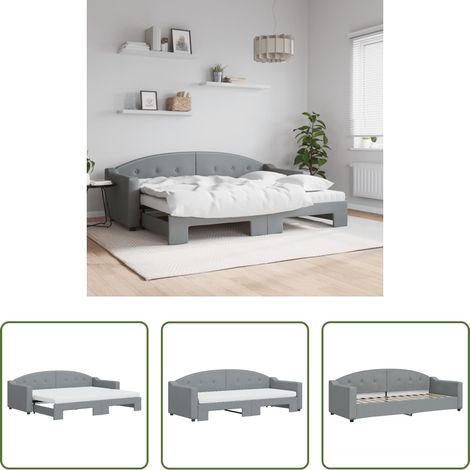 Lit gigogne - Lit de jour avec gigogne et matelas gris clair 80x200 cm tissu (1/5)