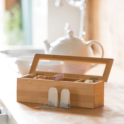 Boîte de rangement en bambou à 4 compartiments, pour la maison, la chambre ou le bureau, adaptée aux espaces intérieurs et aux routines quotidiennes.-AquaForge (1/5)