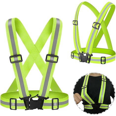 Gilet élastique réfléchissant en deux parties. Gilet ajustable, haute visibilité, respirant, idéal pour la sécurité en extérieur, pour hommes et femmes, jogging, vélo, moto. (1/5)