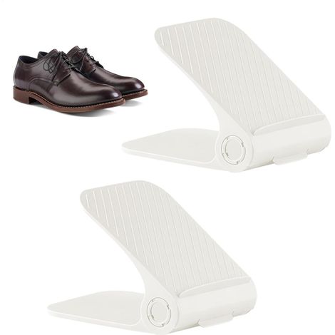 Porte-chaussures réglable 2 pièces, organisateur de rangement de chaussures à double étage-organisateur de chaussures de placard pliable, supports de rangement de chaussures pour le rangement de placa (1/5)