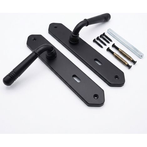 Set maniglie Relaxdays, per porte interne, Buntbart, vintage, HB: 23 x 13,5 cm, placca lunga, metallo, nero opaco