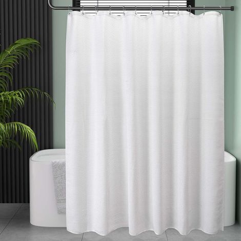 White Shower Curtain Fabric, Waffle Shower Curtain Polyester, Luxury Cloth Shower Curtains for Bathroom, Hotel Quality, Machine Washable, Heavy Duty, 70.86 x 70.86Inches (Matt White) (1/5)