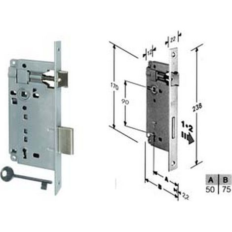 1PZ SERRATURA A BUSSOLA DA INFILARE BORDO QUADRO CROMO SATINATO - mm.50 bordo acciaio cromato satinato (592.50.34)