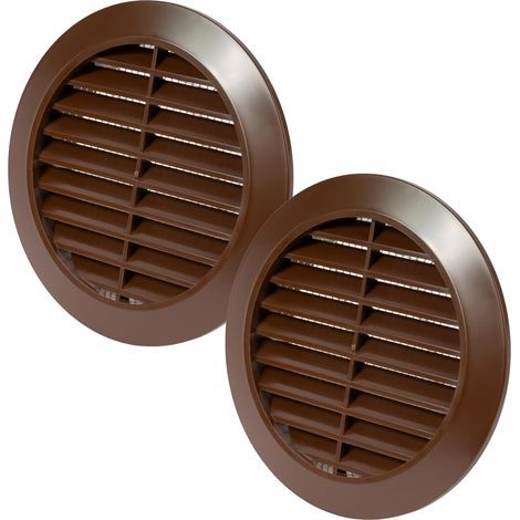Set of 2 - Round ventilation grille - Ventilation cover - With integrated mosquito net - For bathroom and office - Brown - 11.6 x 11.6 cm