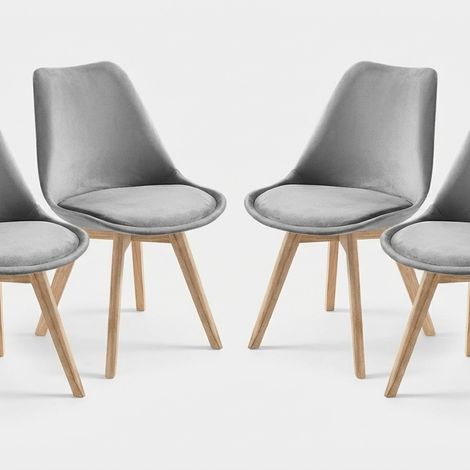 Set 4 sedie in velluto stile scandinavo da soggiorno cucina Smart Soft - Grigio
