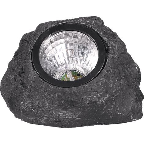 Lampe solaire en forme de roche pour jardin (Blanc) — Projecteur décoratif extérieur étanche pour aménagement paysager et allées (Noir) (1/5)